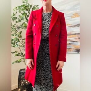 ZARA MANTECO Wool Blend Double Breasted Long Coat Red S